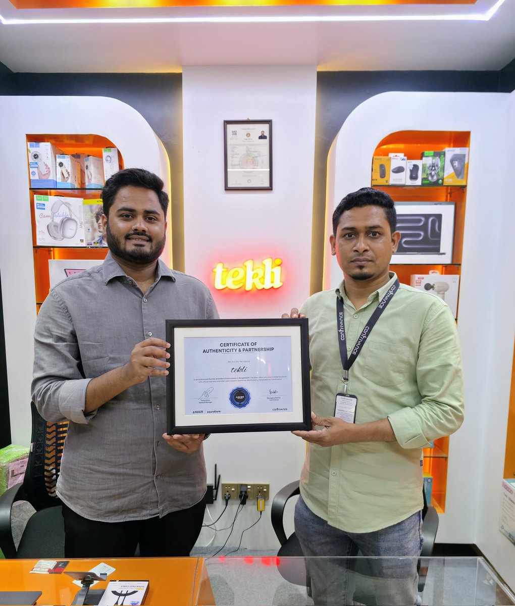 Tekli_Shop's tweet photo. Certificate Of Authenticity &amp; Partnership - Tekli is An Authorized Partner Of Anker &amp; Contrivance in Bangladesh.

∙
∙

#Tekli #Anker #Soundcore #Contrivance #AnkerBangladesh https://t.co/blUPdIFlvF