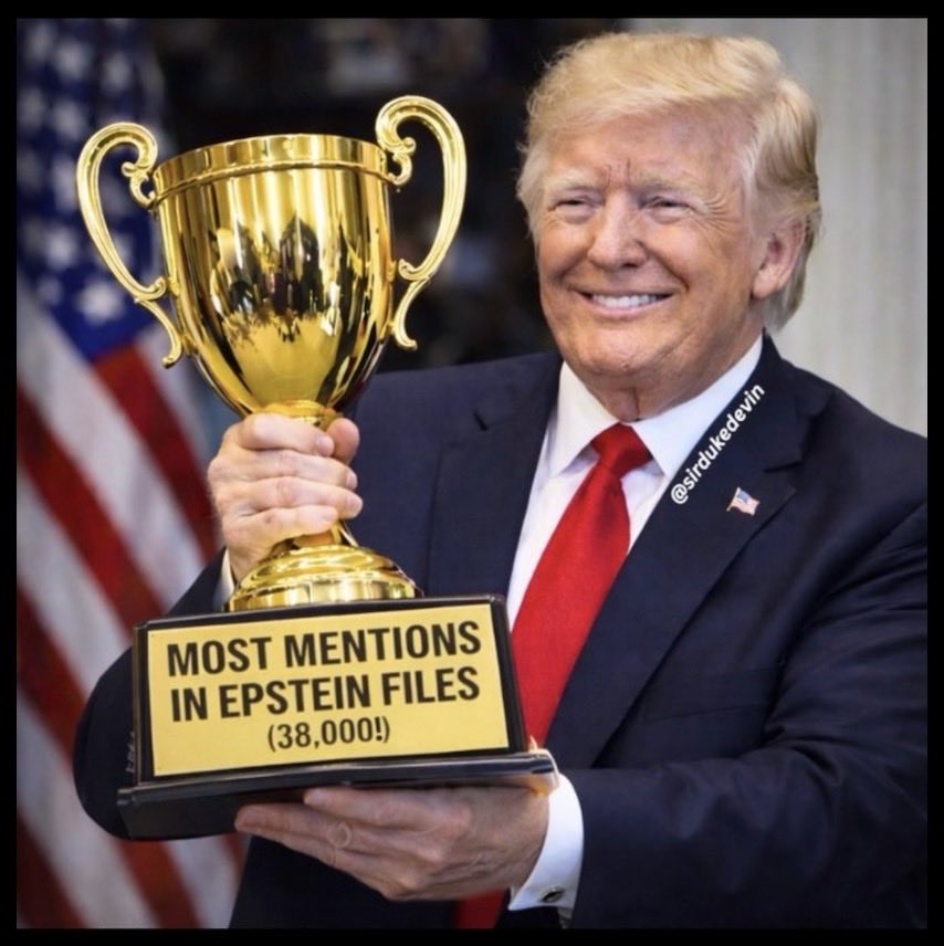 kangaroos991's tweet image. Seems happy? Who's 'brave' enough to tell him this 'trophy' is NOT something
that a 'normal' human would be grinning
about, like Cheshire cat? Is he oblivious
to the 'staggering' 38,000 'mentions' in the #Files or maybe he doesn't care? 😡

#WorstPresidentEVER, YES or no? ⤵️