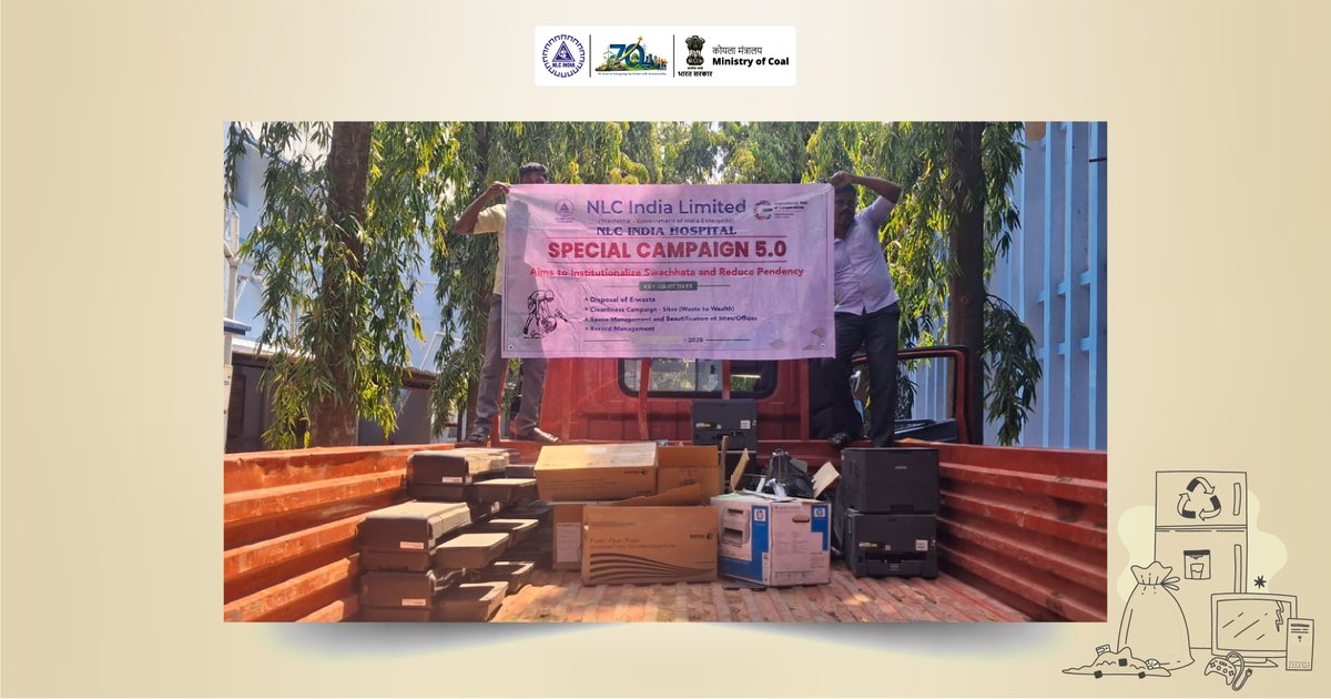nlcindialimited's tweet photo. An e-waste collection drive was conducted at NLC India Hospital on 27.03.2026, ensuring safe disposal through authorised channels and reinforcing environmental responsibility.
#NLCIL #EWaste #Sustainability #Specialcampaign5.0
@CoalMinistry @kishanreddybjp @satishdubeyy https://t.co/wYOwfkgbSK
