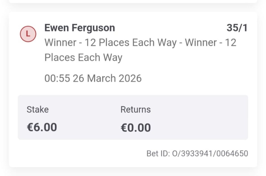 TheMightyKarl's tweet photo. @AskPaddyPower hi can I ask how come this is a loss? He finished 6 and I bet each way for first 12 places? https://t.co/vCHd3XXlnP