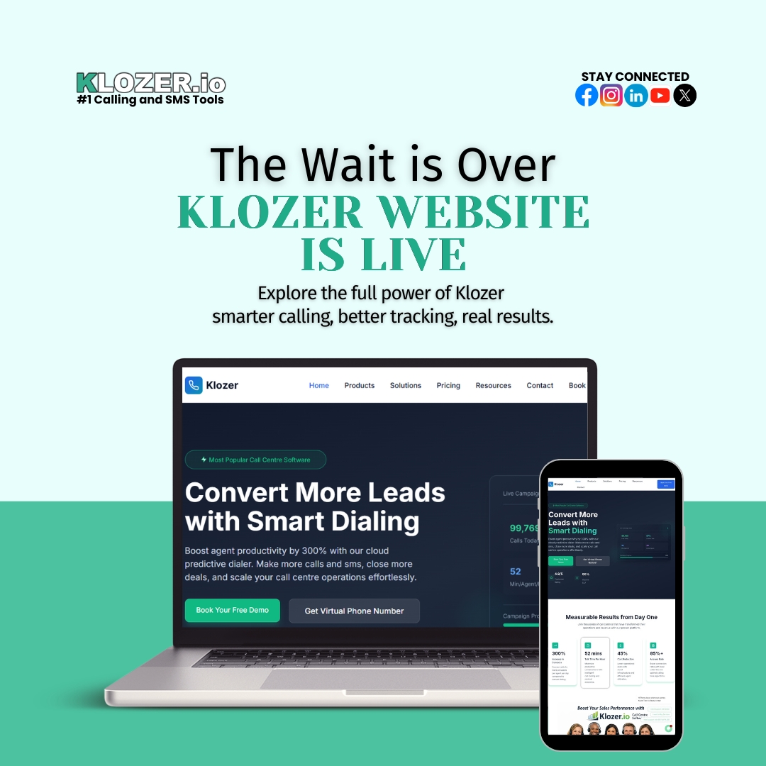 Klozer_io's tweet image. The wait is over - 𝐊𝐥𝐨𝐳𝐞𝐫 𝐰𝐞𝐛𝐬𝐢𝐭𝐞 𝐢𝐬 𝐋𝐈𝐕𝐄!

Explore smarter calling, better tracking, and tools built to help you close more deals.

Visit now and see it in action - klozer.io

#WebsiteLaunch #CallCenter #SalesTools #Dialer #BusinessGrowth