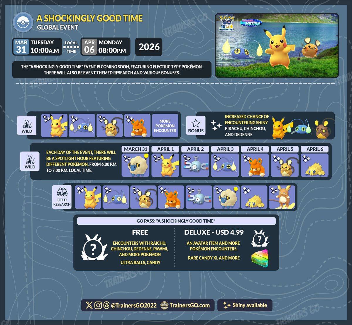 trainersgo2022's tweet image. 🤓Detalles del evento "Donde hay chispa, hay alegría" en Pokémon GO.

📎Más info y sus horarios aquí:
trainersgo.com/events/global-…

#pokemongoapp #pokemongo #memoriesinmotion #trainersgo