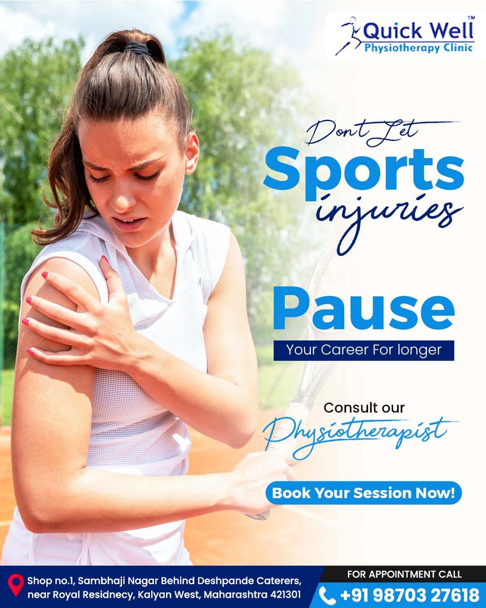 QuickWellPhysio's tweet photo. Don’t Let Sports Injuries Pause Your Career

Quick Well Physiotherapy Clinic

#QuickWellPhysiotherapyClinic #DrRekhaShinge #SportsInjury #Recovery #InjuryCare #StayActive #PhysiotherapyForLife #QuickWellPhysio #PhysiotherapyHealing #StayStrong #StayHealthy #PhysiotherapyForStreng https://t.co/P2b307fxsA