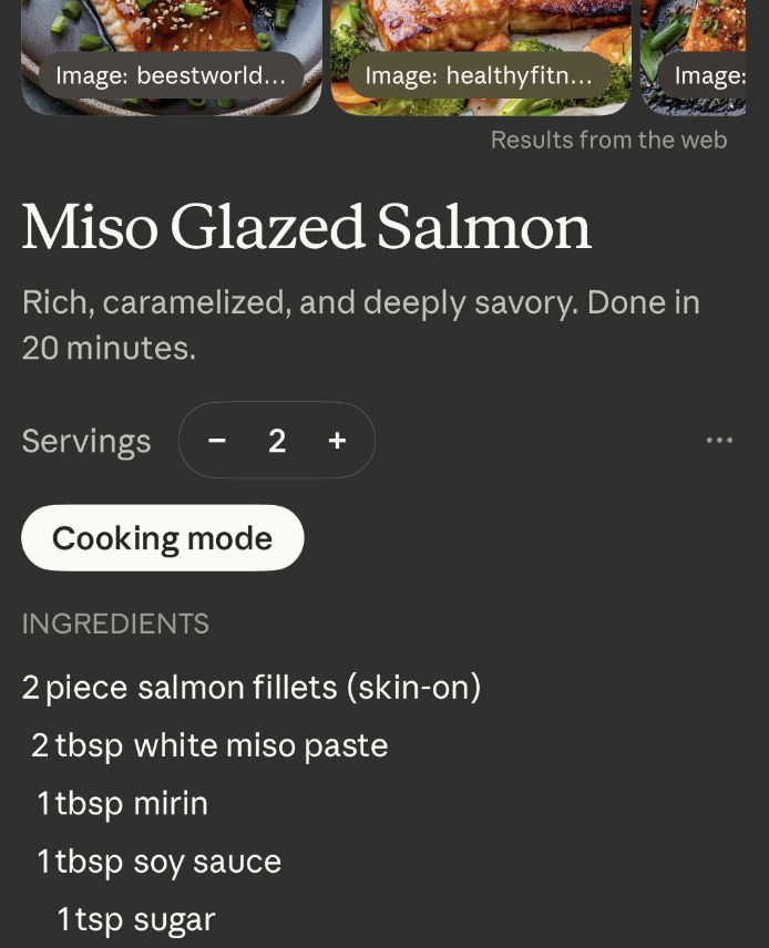 babbleprune's tweet photo. claude now gives me interactive UIs for recipes and i miss the old days of markdown text with normal sized text, proper indentation, and no clutter https://t.co/V57yT2mGIY