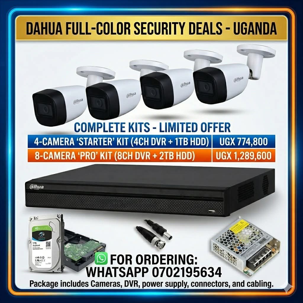 cctvcamerasol's tweet photo. Get 24/7 Full-Color night vision for your home or office. 

​💻 4-Cam Starter Kit (1TB HDD)
💰 UGX 774,800

​🏢 8-Cam Pro Kit (2TB HDD)
💰 UGX 1,289,600

​✅ All kits include DVR, 20m cable/cam, power &amp; connectors.

​📲 Order via WhatsApp: 0702195634 https://t.co/yKtSa6V6cC