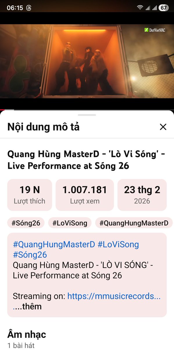 BePanda18155's tweet photo. Lò vi sóng 1.007.181 views on YouTube of Quang Hung MasterD!
@QH_MasterD 
#QuangHungMasterD 
#LoViSong https://t.co/QiVr3Y35e5