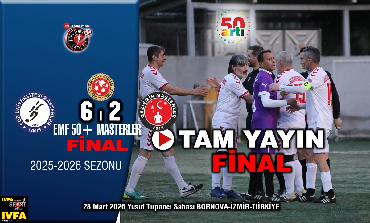 IVFASPORT's tweet photo. IVFA SPORTS: E.Ü. SAGLIKGÜCÜ 50+ v GAZİEMİR 50+ EMF-FİNAL (29 Mart 2026) https://t.co/KvKwGTBooT @YouTube aracılığıyla https://t.co/Uqqwf3qCwJ
