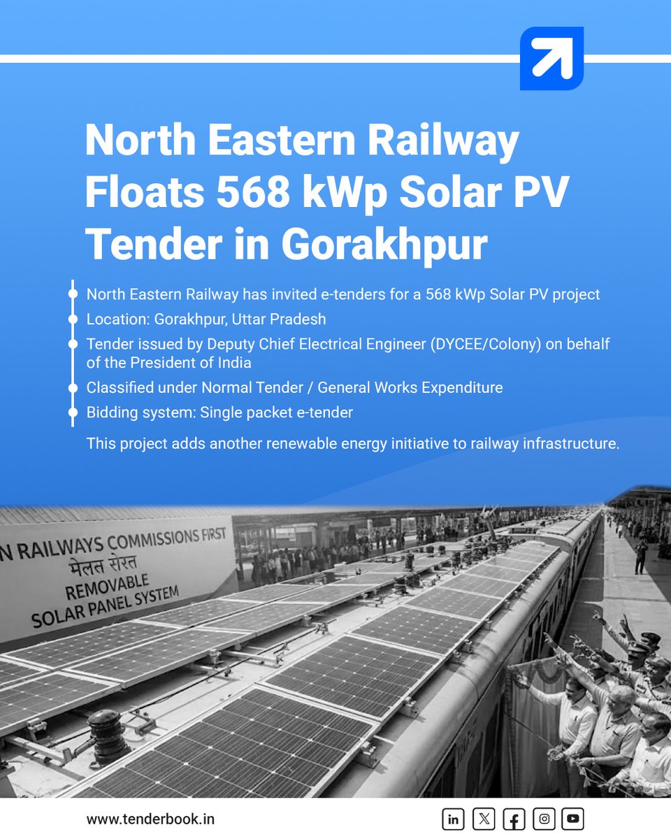 Tenderbook_in's tweet image. Are you tracking railway and renewable tenders as soon as they go live?

Stay ahead with verified PSU, railway, and clean energy tender insights on Tenderbook.

#NorthEasternRailway #SolarTender #RenewableEnergy #RailwayInfrastructure