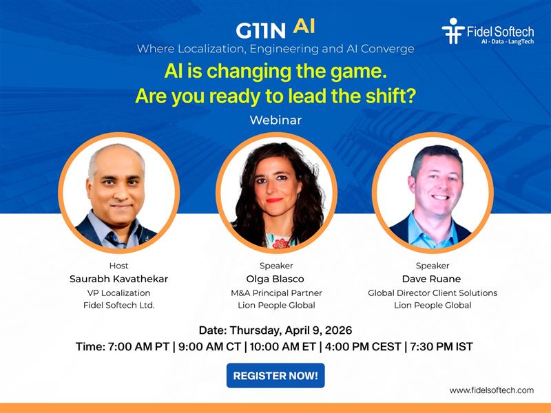 AI is changing the game. Are you ready to lead the shift?

<a href="/Fidel_Softech/">Fidel Softech</a> is thrilled to announce our next G11nAI Webinar, where Localization, Engineering and AI converge!

Register: fidelsoftechpvtltd.my.webex.com/weblink/regist…

#AI #Localization #FutureOfWork #Webinar