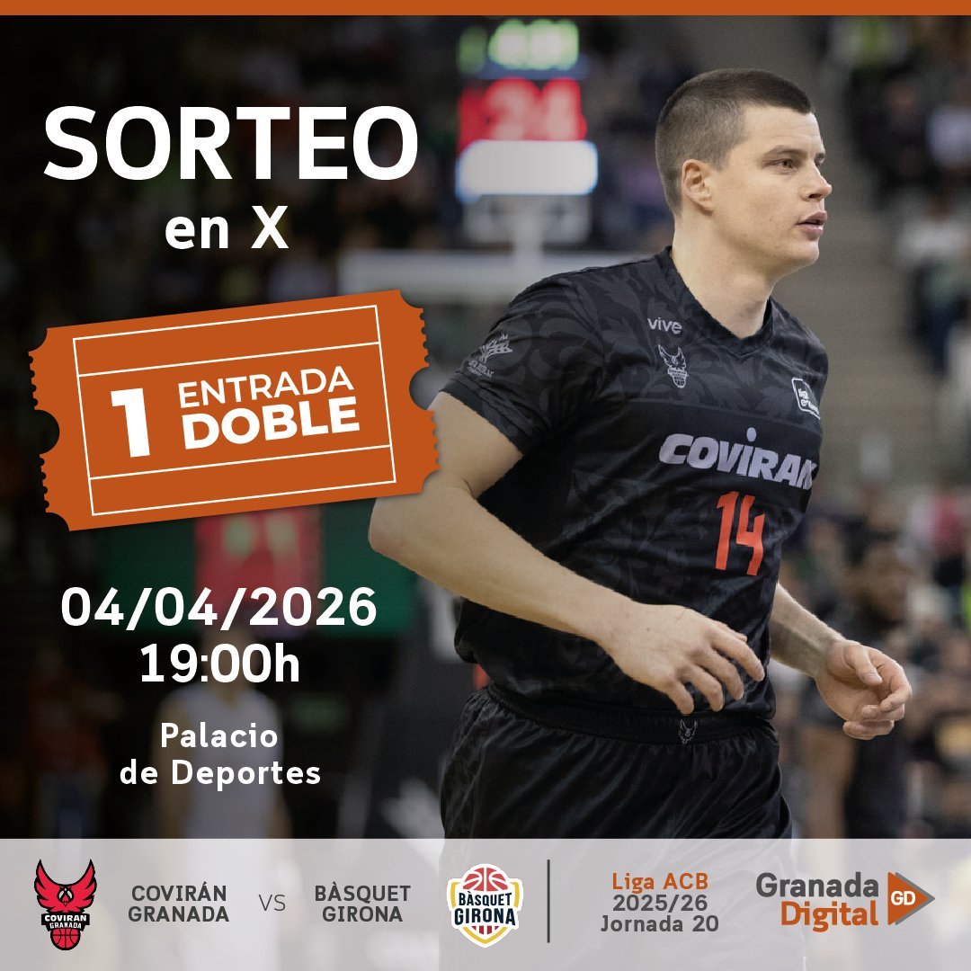 📣SORTEO 📣 |Segundo partido consecutivo del Covirán en el Palacio, esta vez, ante Bàsquet Girona. ¿Te gustaría asistir gratis?

🎉 Sorteamos una entrada doble 🎫

🔄RT a la publicación.
👭Menciona con quién irás.
📲Sigue a <a href="/granadadigital/">GranadaDigital</a>

El viernes 3 de abril daremos los
