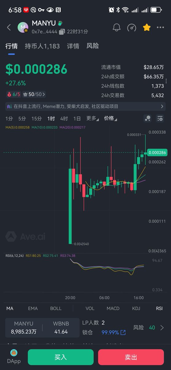 $manyu 今天稳住了，马上新高，在车上的伙伴，帮忙去发下推，复 call 下，地推下午和晚上都在陆续进场哈      CA：0x7e59b32520d25ad9b20f09e77c0d7fe4ceb34444