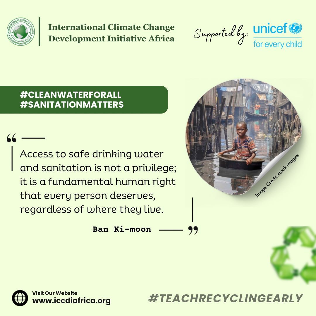 ClimateWed's tweet image. Access to safe drinking water and sanitation is not a privilege; it is a fundamental human right that every person deserves, regardless of where they live.— Ban Ki-moon

#CleanWaterForAll #SanitationMatters