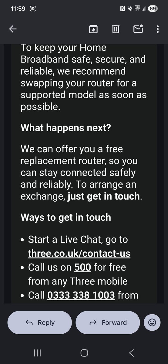 Spike4248's tweet photo. @three_broadband I received this and rang you. The team hadn't a clue what was going on and thought it was phishing. Thats 35 mins on a call I won't get back. Cheers for that. https://t.co/bY279O5WGw