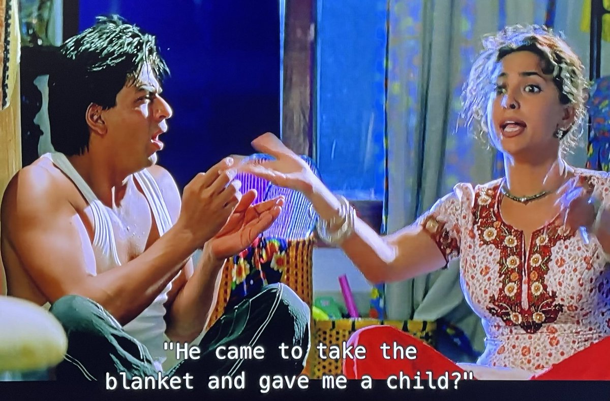 LauriMinna's tweet photo. SRK-Juhi chemistry is so hilarious and beautiful in #One2Ka4. Always worth a rewatch just bc of them (ignoring the flaws of the film)๐ฅฐ๐ฉท๐ฉท
#25YearsOfOne2Ka4 https://t.co/TO0djkL00d