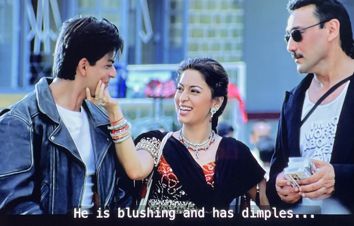LauriMinna's tweet photo. SRK-Juhi chemistry is so hilarious and beautiful in #One2Ka4. Always worth a rewatch just bc of them (ignoring the flaws of the film)๐ฅฐ๐ฉท๐ฉท
#25YearsOfOne2Ka4 https://t.co/TO0djkL00d