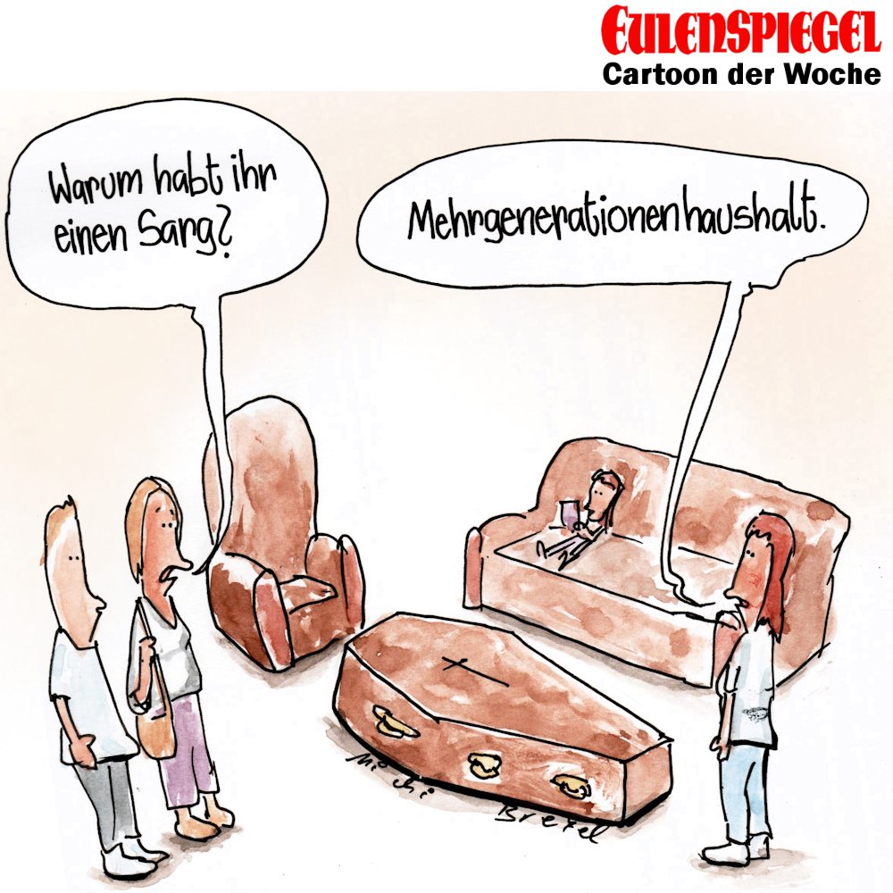 Zum Start in die neue Woche: EULENSPIEGELs Cartoon der Woche (14) von Michi Brezel - eulenspiegel-zeitschrift.de/2026/03/cartoo…

#Cartoon #mehrgenerationenhaus #Humor #Spaß #Satiremagazin