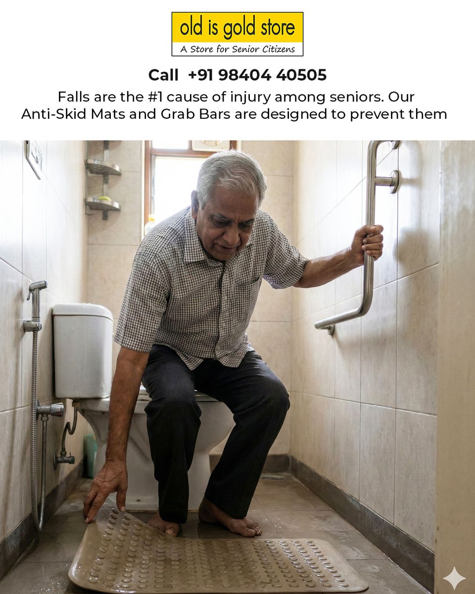 OldIsGoldStore's tweet photo. 🧠Did you know?
  Falls are the #1 cause of injury among seniors.
  Our Anti-Skid Mats and Grab Bars are designed to prevent them.
Call us today! +91 98404 40505. Visit Online Us: https://t.co/nFuD6mICp6
#SeniorSafety #FallPrevention #AntiSkidMats #GrabBars #InjuryPrevention https://t.co/63BNbBrv9C