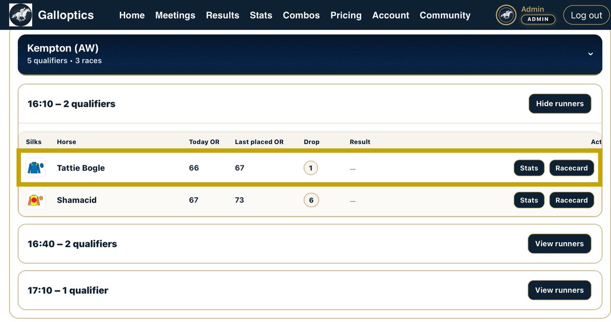 Galloptics | Interactive Racecards tweet media