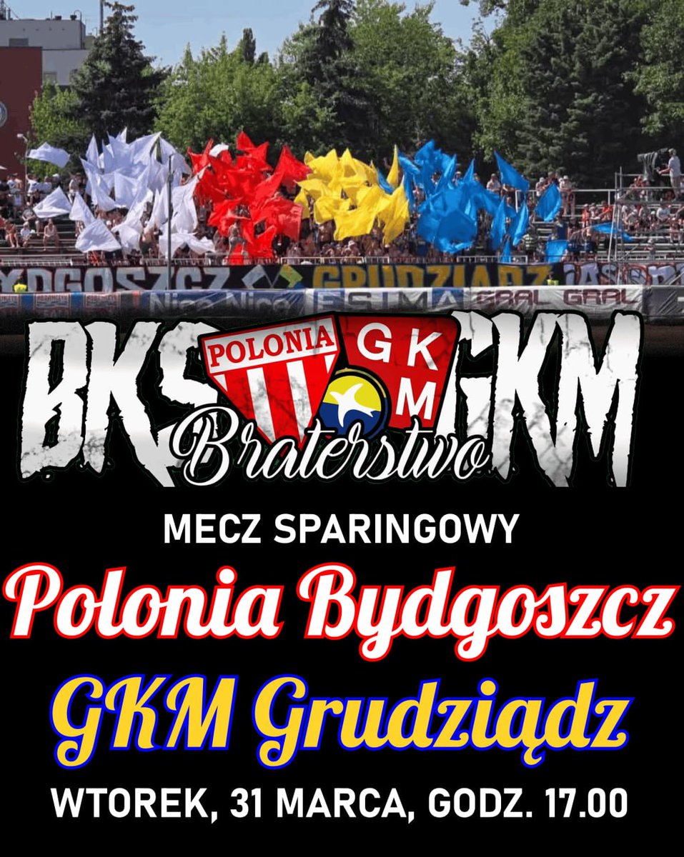 SPolonii's tweet photo. Jutro rozegrany zostanie sparing Polonia Bydgoszcz – GKM Grudziądz. 

Początek o 17:00.
Wstęp na Trybunę Główną poprzez zakup programu w cenie 20 zł – dostępny przy wejściu na stadion. Dzieci do lat 7 za darmo. Bramy otwarte od 16:30.

Rewanż w Grudziądzu w środę o 16:00. https://t.co/8k4UA9isD9