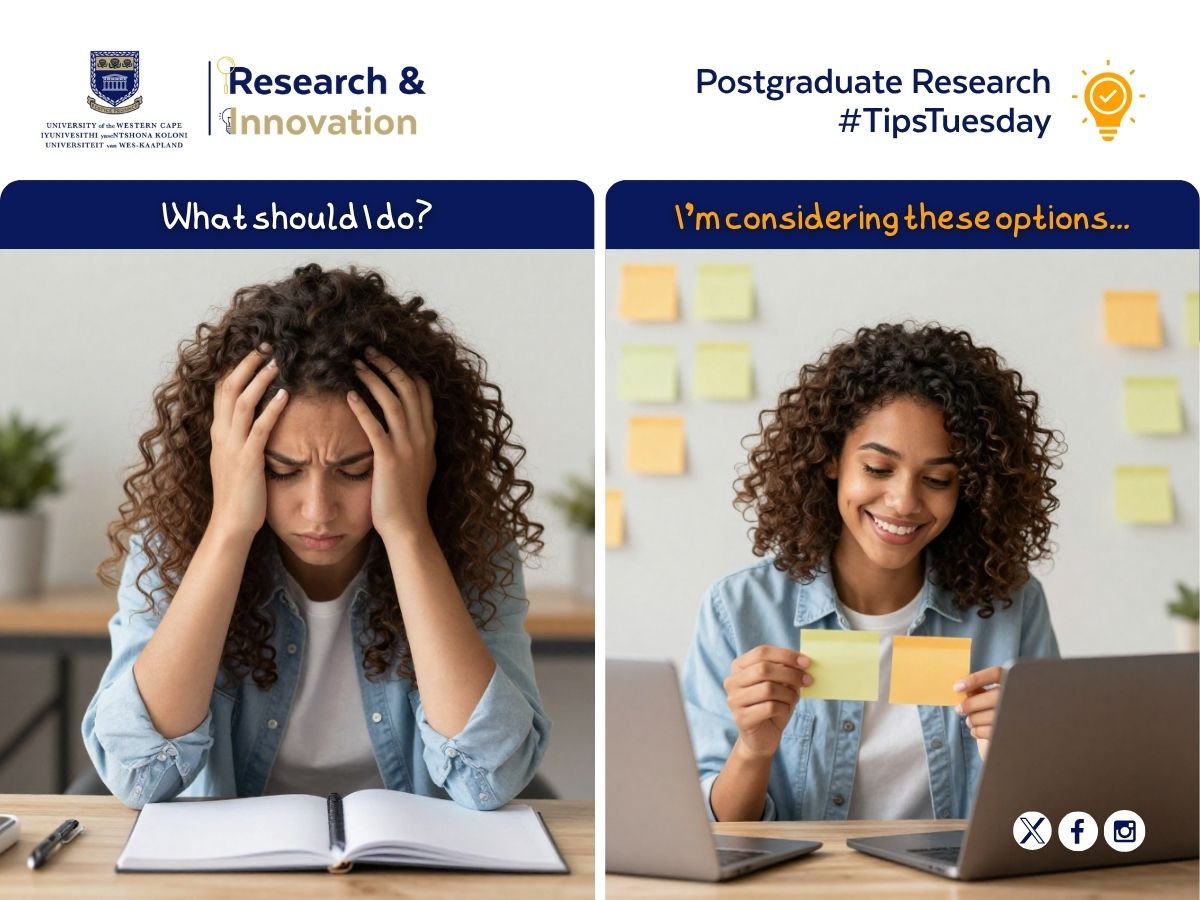 SpecProjectUnit's tweet photo. PG Research #TipTuesday 💡#IamUWC

Don’t just ask your supervisor, “What should I do?”
Come with 2–3 options you’re considering.
It shows ownership of your research and leads to more meaningful guidance.
- Tip by Janine Senekal https://t.co/aHPlnKSdnO
