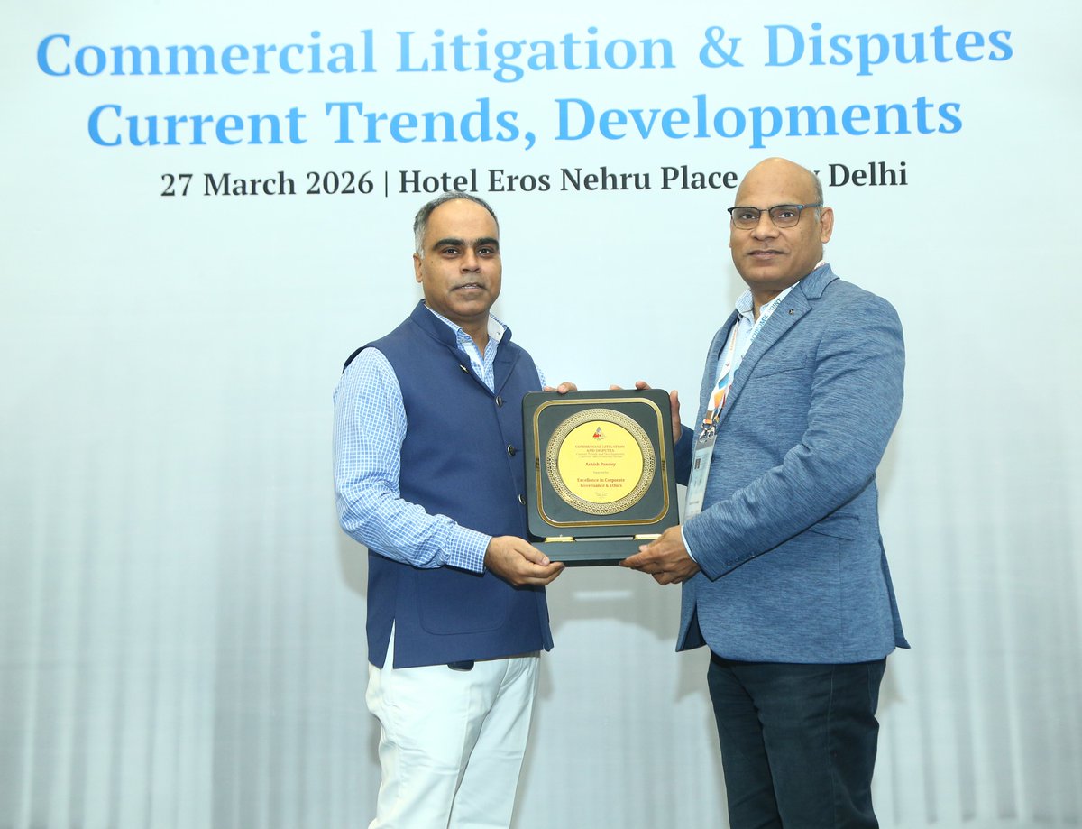 𝐂𝐨𝐦𝐦𝐞𝐫𝐜𝐢𝐚𝐥 𝐋𝐢𝐭𝐢𝐠𝐚𝐭𝐢𝐨𝐧 &amp; 𝐃𝐢𝐬𝐩𝐮𝐭𝐞𝐬: 𝐂𝐮𝐫𝐫𝐞𝐧𝐭 𝐓𝐫𝐞𝐧𝐝𝐬, 𝐃𝐞𝐯𝐞𝐥𝐨𝐩𝐦𝐞𝐧𝐭𝐬 - 𝐍𝐞𝐰 𝐃𝐞𝐥𝐡𝐢

Ashish Kumar Pandey is recognized for excellence in corporate governance and ethics.

🌐Explore on our website: achromicpoint.com