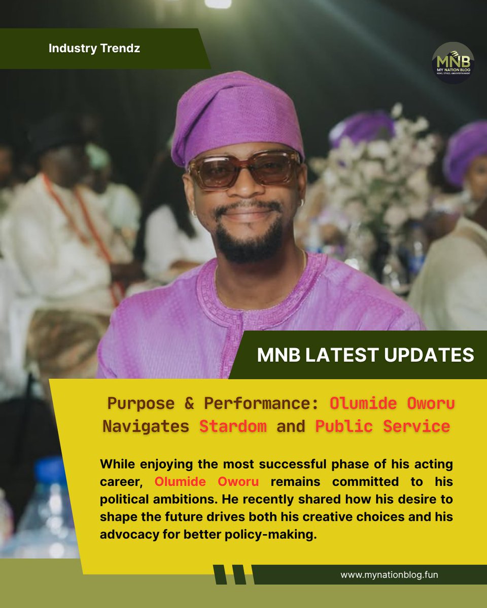 mnb_tech_ent's tweet photo. Purpose & Performance: Olumide Oworu Navigates Stardom and Public Service

While enjoying the most successful phase of his acting career, Olumide Oworu remains committed to his political ambitions. He recently shared how his desire to shape the future drives both his creative choices and his advocacy for better policy-making.
@OlumideOworu  #mynationblog #mnbindustrytrendz #olumideoworu #trending