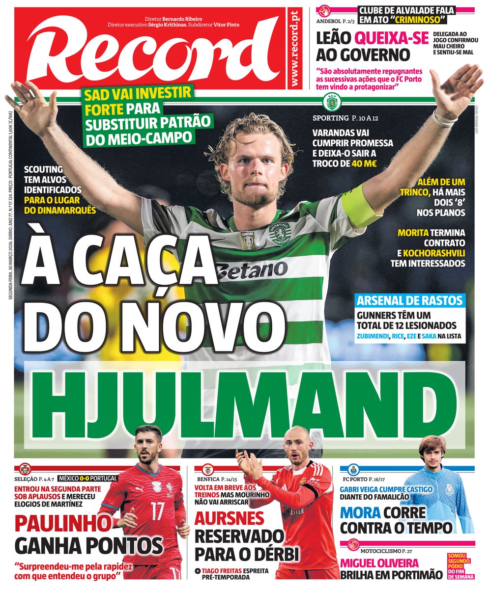 Record_Portugal's tweet image. Bom dia! A primeira página de Record de hoje, 30 de março #capa #record