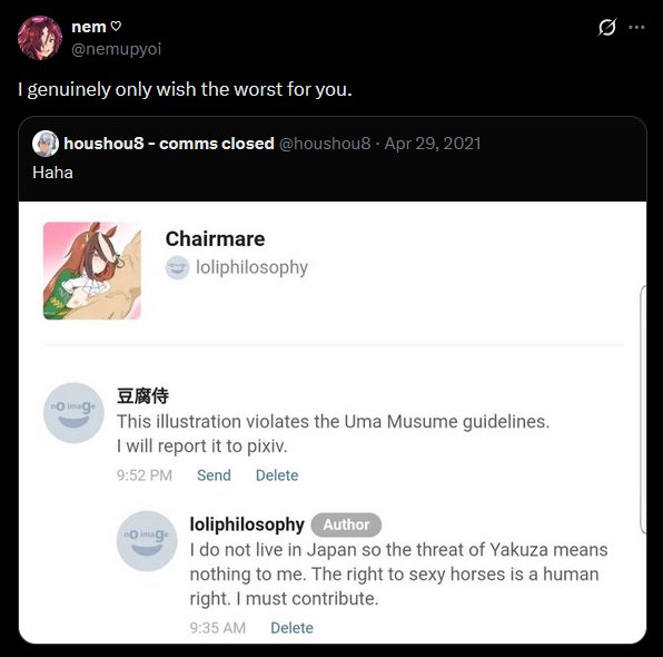 MejiroMontP's tweet photo. @nemupyoi "I hope you choose kindness today." - Sadly, you didn't choose kindness. So sybau. https://t.co/ijvyBNlSu1