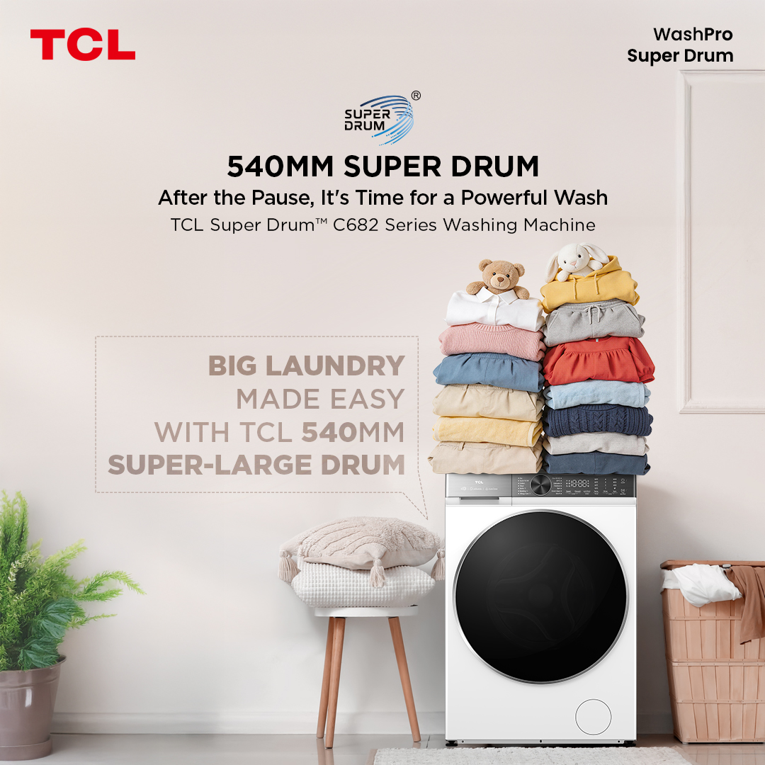 TCLPH's tweet photo. Back from long vacation with pile of laundry clothes? Kaya yan! With TCL C682 Super Drum's 540mm large capacity, loads of laundry will never be a problem! Enjoy every wash conveniently ✨
#TCLSmartClean #TCLSupremeCare #TCLSuperDrum #TCLC682 #TCLInspireGreatness #TCLPhilippines https://t.co/lPrNhGf1SL