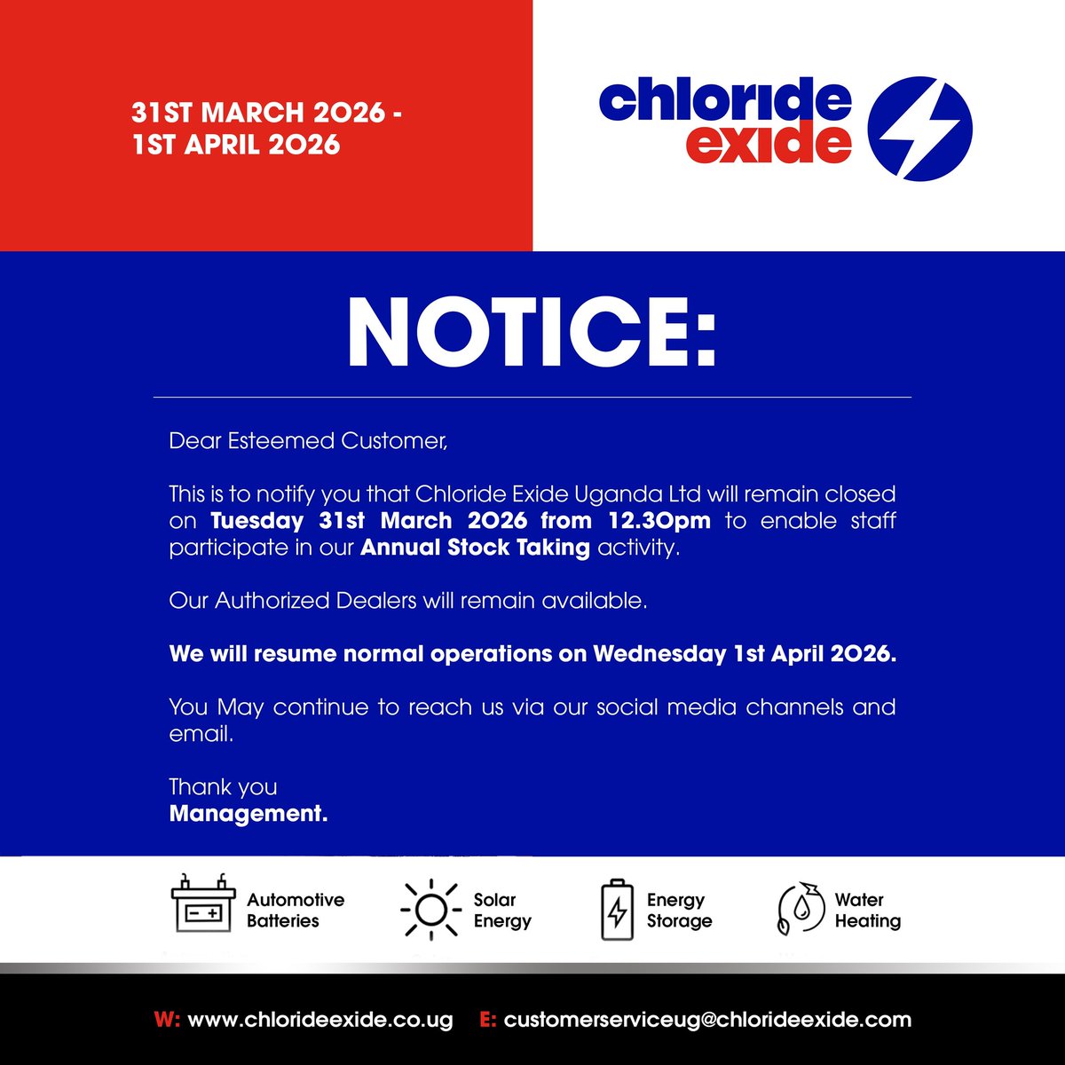 Chloride Exide Uganda tweet media