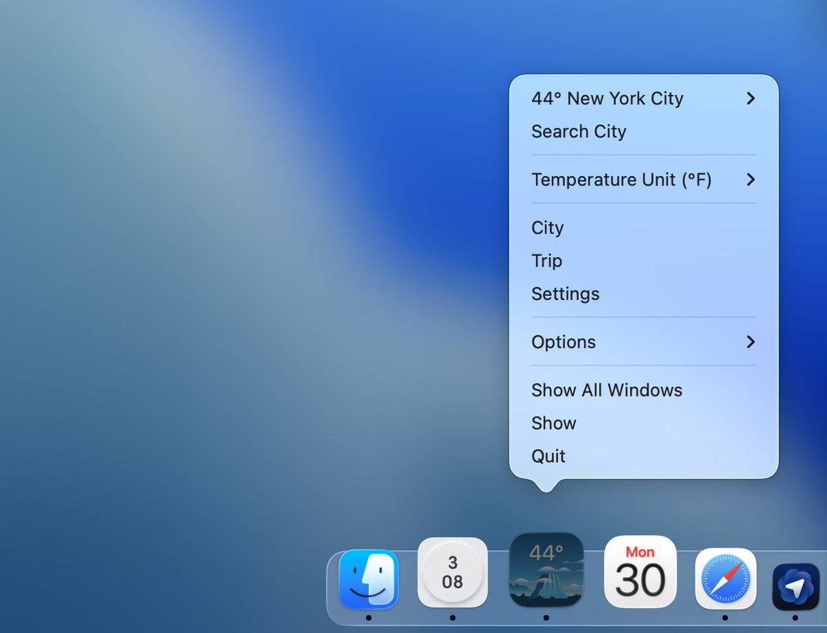weather_mini's tweet photo. Weather mini for Mac now lets you preview and switch cities right from the dock, no need to open the app. https://t.co/bg6BiqvbFU