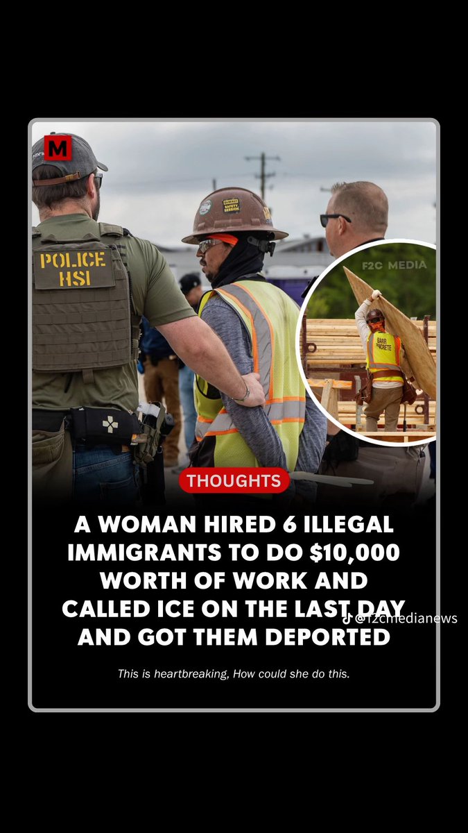 propaul_9's tweet photo. BREAKING 🅱️
Maryland homeowner allegedly called ICE on 6 workers mid-job to avoid paying $10K roofing bill 😳💔

#USA #ICE #Immigration #News https://t.co/nhR87VrPxv