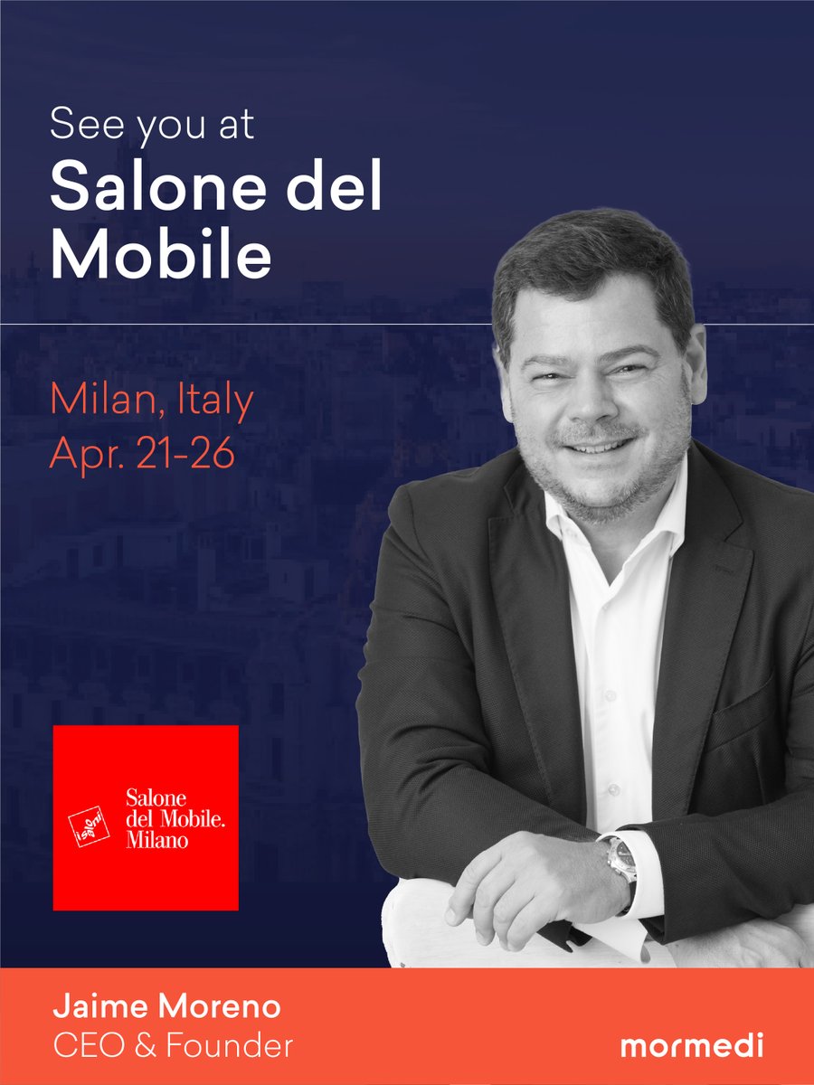 mormedi's tweet photo. Milan, here we come 🇮🇹✨ Our CEO Jaime Moreno will be at Salone del Mobile next week (April 21, 26). If you're around, let's connect, always up for a good design conversation. #SalonedelMobile #MilanDesignWeek https://t.co/ToYd8Hb3QT