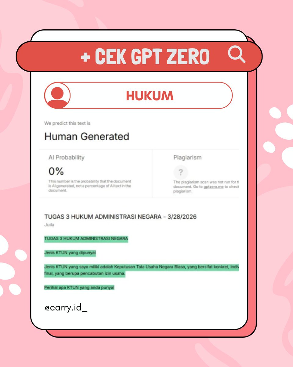 sznsstore's tweet photo. joki identifikasi keputusan tata usaha negara 50 soal hukum administrasi negara  + cek ai gpt zero 0% #zonauang https://t.co/Vt0jSGWWPU