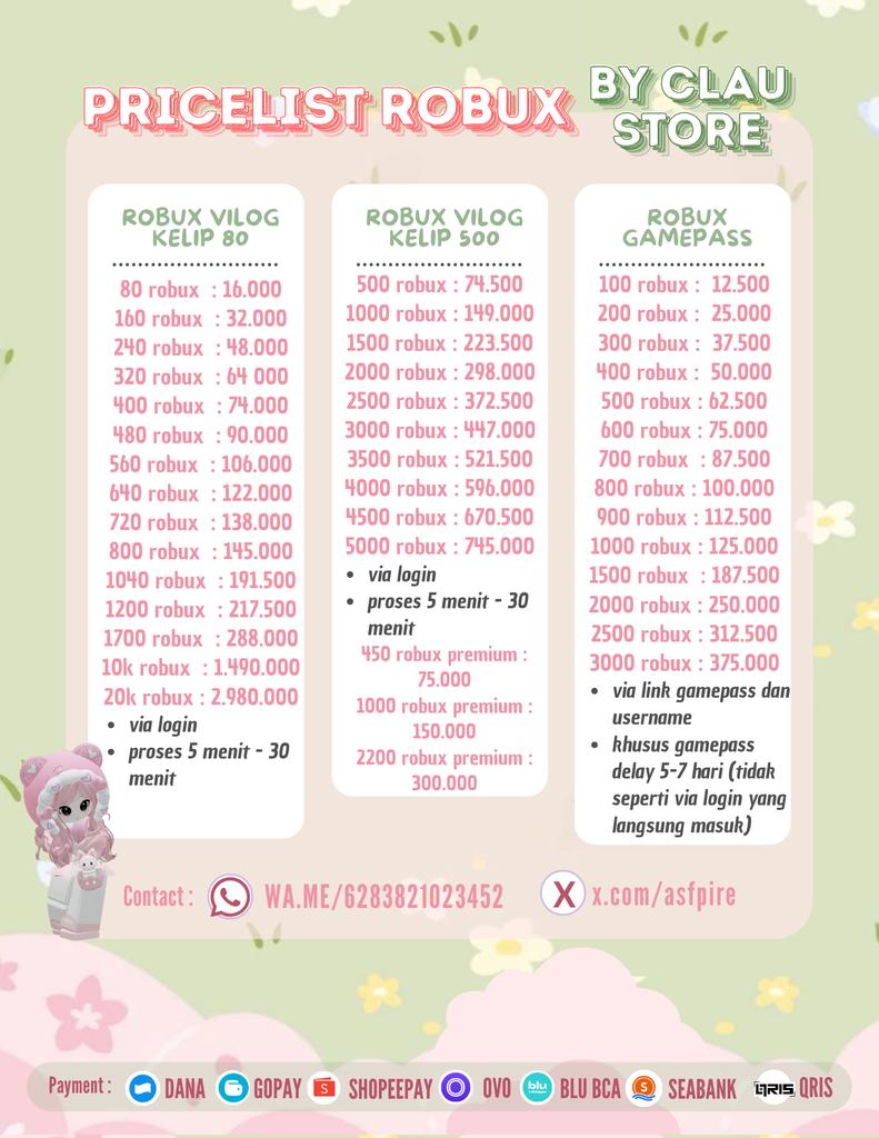 CLAU STORE - TOPUP DIAMOND ML, WDP, ROBUX, FF & UC tweet media