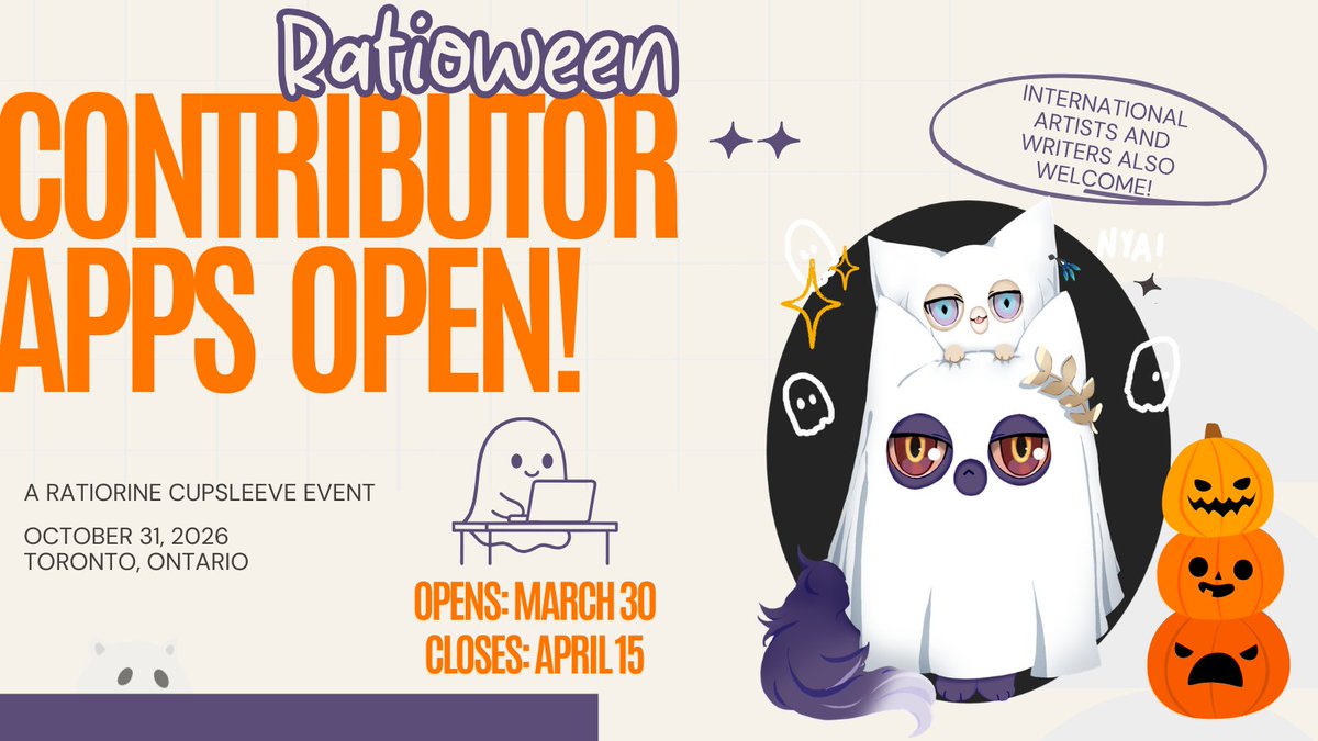 ratioween_cse's tweet photo. Ratioween: A Ratiorine Halloween CSE is now opening contributor applications!

Artists and writers are welcome to apply!

Applications close on: APRIL 15th!

Please see below for application links:
#ratiorine #ratioweencse2026 🛁🦚 https://t.co/U3huJjZYJB