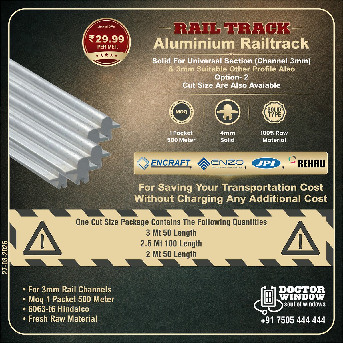 DOCTORWINDOW_IN's tweet image. GEVO TECH ALUMINIUM RAILTRACK SOLID FOR UNIVERSAL SECTION- (CHANNEL 3mm)

#aluminiumproducts #aluminiumrailtrack #railtrack #doctorwindow #soulofwindows #hardware #hardwareaccessories #door #window