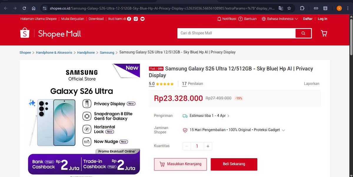 vikrysurya_'s tweet photo. @ShopeeID Suka banget sama fitur Horizontal Lock di #GalaxyS26 Series, bikin video aku tetap stabil meskipun banyak gerak 🙌 #GalaxyS26xShopee https://t.co/H1PSby9yPO