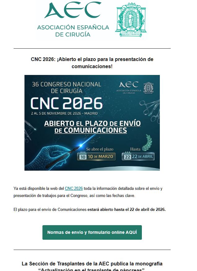 aecirujanos's tweet image. 🗞️📩¡Ya está disponible el último #AECNEWS: Te contamos las noticias más relevantes en nuestro boletín mensual.

🔗mailchi.mp/asociacionciru…

¿Todavía no te has suscrito a nuestra #newsletter? Recibe toda la actualidad de la #AEC en tu #email: aecirujanos.es/Suscripcion_es…