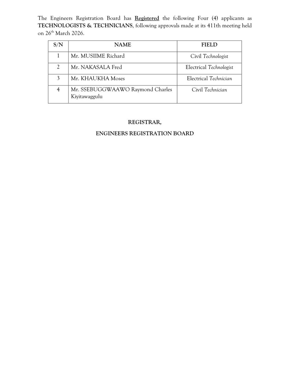 Engineers Registration Board - Uganda tweet media