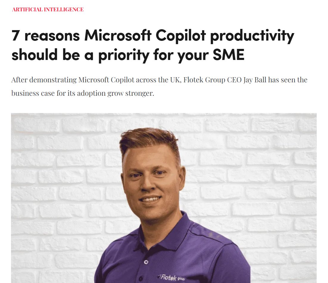 vettdd's tweet photo. After demonstrating Microsoft Copilot across the UK, Flotek Group CEO Jay Ball has seen the business case for its adoption grow stronger.
https://t.co/nHUhgbFckT https://t.co/x0g4gt3vrd