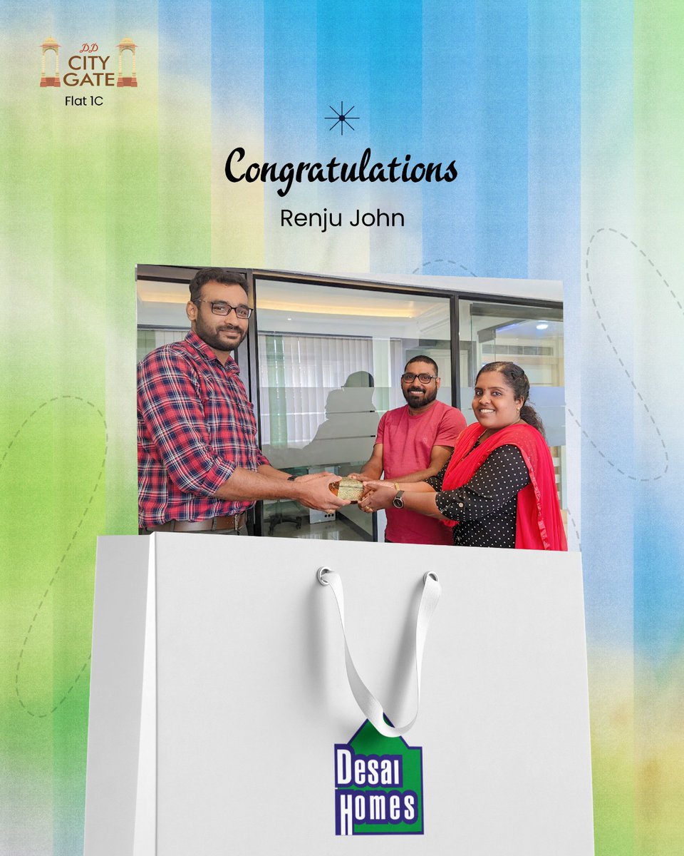 desai_homes's tweet photo. Welcome to Desai Homes Family!

We are delighted to handover the keys to
Congratulations Renju John, the proud owner of 1C of
DD City Gate, Kottayam.

Congratulations and best wishes

#DesaiHomes #KeyHandover https://t.co/JsnpD8bTHq
