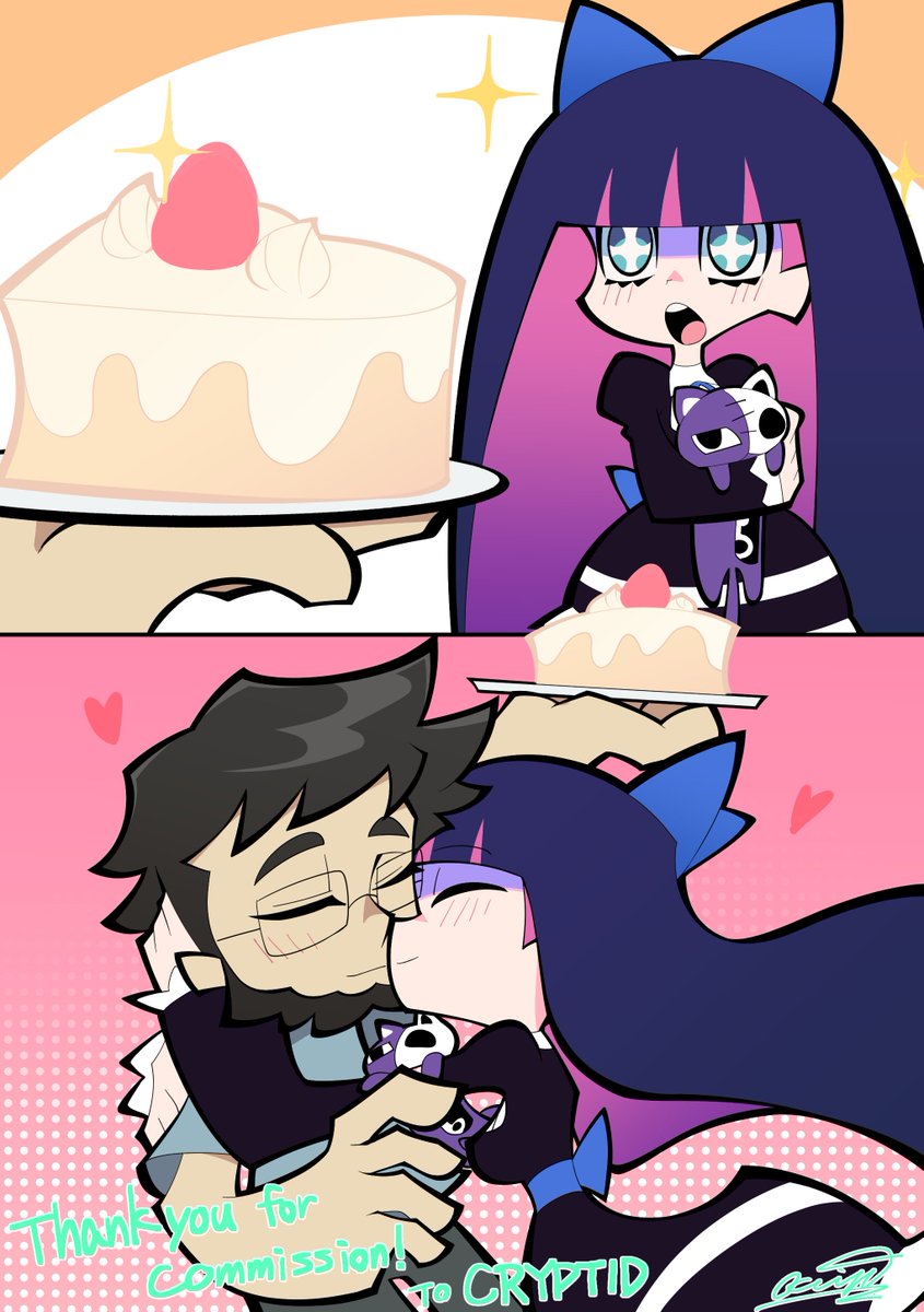 I rarely ever share personal commissions I've paid for to support other creatives, here's one I hold close to my heart. 

A long time ago I asked <a href="/oki_C_ha_CCC/">OZ:OkiCha(おきちゃ)</a> to illustrate myself baking &amp; gifting a heart-shaped cake for Stocking. They do stellar work &amp; are very patient~.