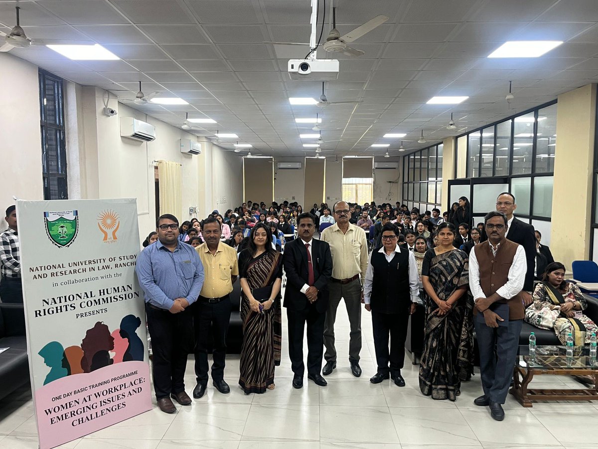 nusrlranchi's tweet photo. National University of Study and Research in Law, Ranchi organised a One-Day Basic Training Programme on “Women at Workplace: Emerging Issues and Challenges” on 25 March 2026, in collaboration with the National Human Rights Commission. https://t.co/ut5qmfiTvk