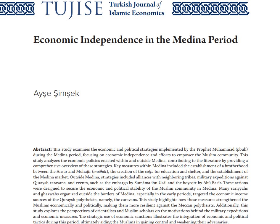 tujise's tweet photo. 🖊️The article entitled "Economic Independence in the Medina Period" by Ayşe Şimşek published in TUJISE, 13/1.    

Read the full article: https://t.co/6esI3lS93N https://t.co/0HGt6kiFR0