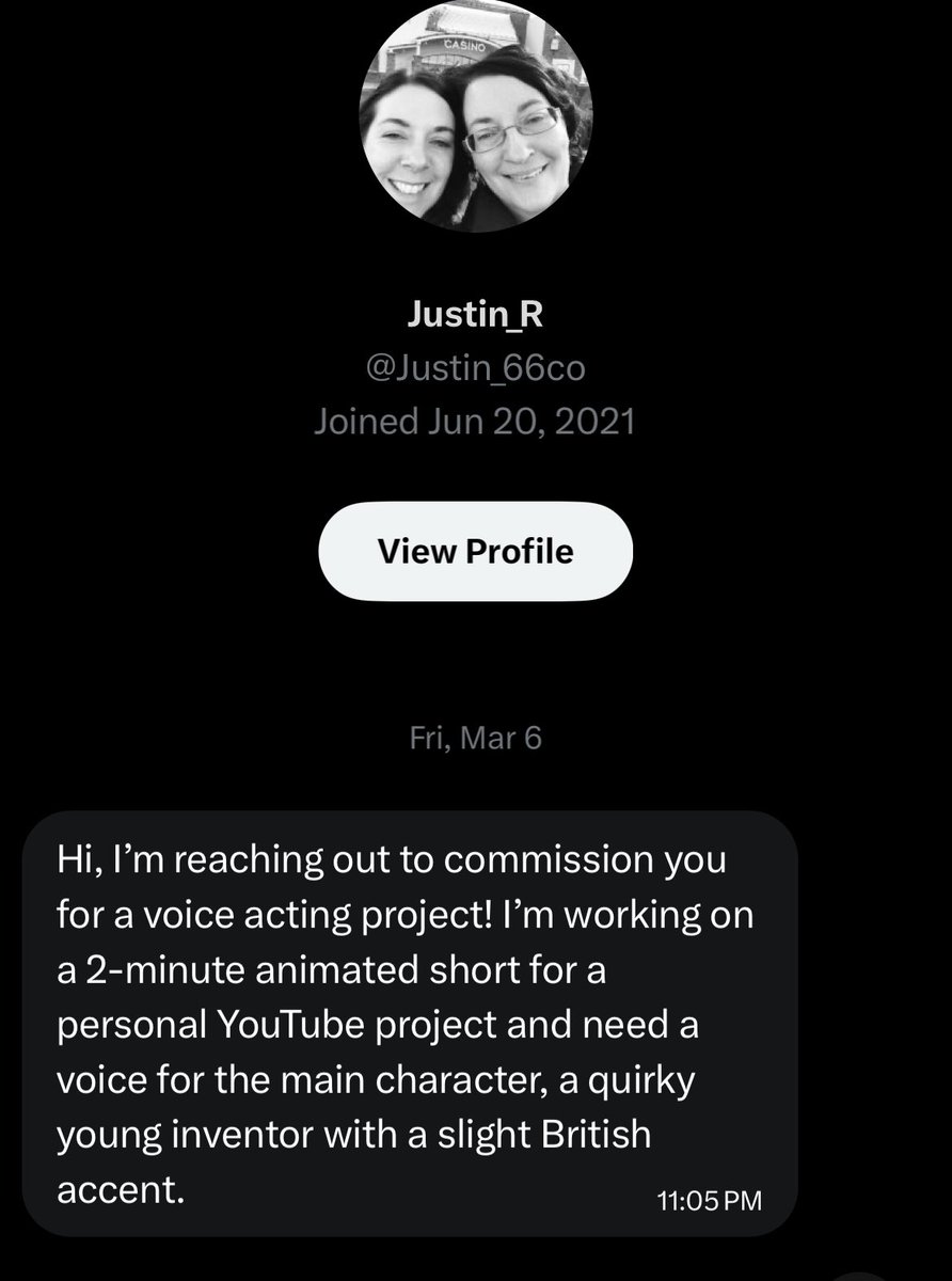 Attention voice actors🤸🏽Just here to do my part reporting some scams. I haven’t seen this email being shared around yet so please be wary, and the user in the second screenshot is also continuing to scam but has changed their username several times. Please stay safe everyone!!