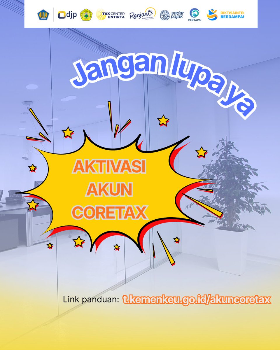 scripsyy's tweet photo. Masih belum aktivasi Coretax? ⏳

Yuk, segera aktivasi sekarang juga!
Biar semua urusan perpajakan kamu jadi lebih praktis dan siap digunakan kapan saja.

Jangan ditunda lagi — aktifkan Coretax-mu hari ini! 🚀 https://t.co/iBcezLUBwz