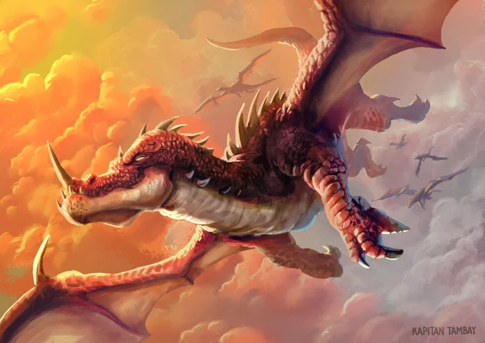 I updated this piece. Adjusted wing anatomy and added more dragons in the background para mas interesting.