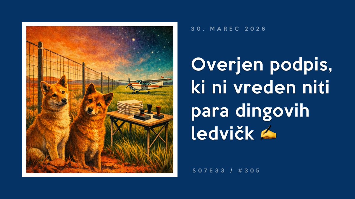 Zdravo.

Ta teden ugotovimo da so gostilniške metode zbiranja podatkov o korupciji BISTVENO cenejše od Black Cubea, overjeni podpis pa ni vreden niti para dingovih ledvičk. Pristanemo v Garambi, kjer je trava na pristajalni stezi enaka kot v Šentvidu.

opravicujemo.se/305/