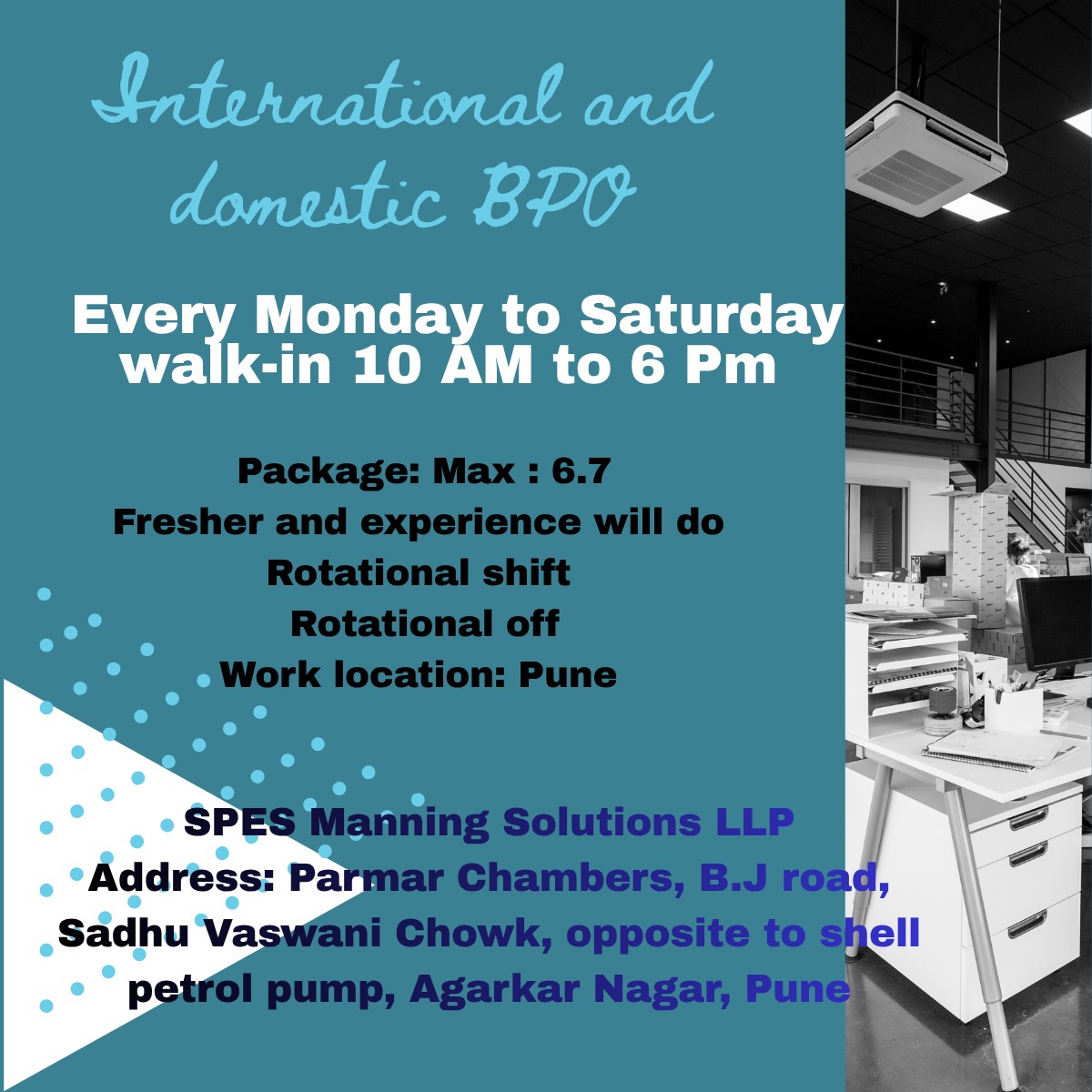 Spes_Jobs's tweet photo. Walking Drive every Monday to Saturday at Spes Pune office  #bpohiring #bpo #excecutive #internationalprocess #domesticprocess #walkin #internationalbpo #domesticbpo https://t.co/LiVDrrPy2M